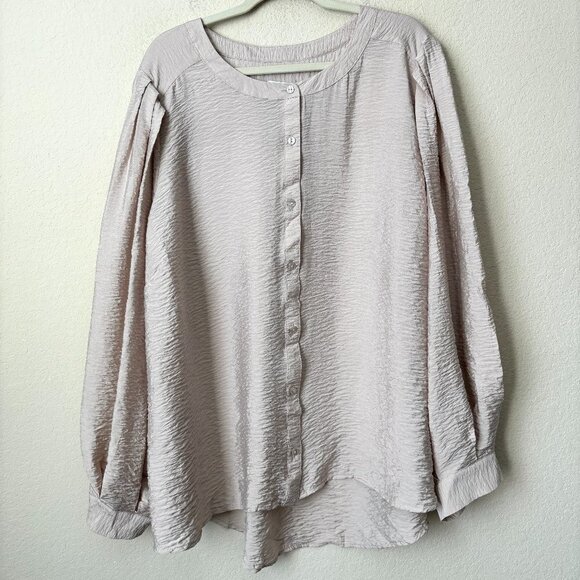 a new day Tops - A New Day 4X Pleated Dramatic Balloon Sleeve Button Down Shirt NEW